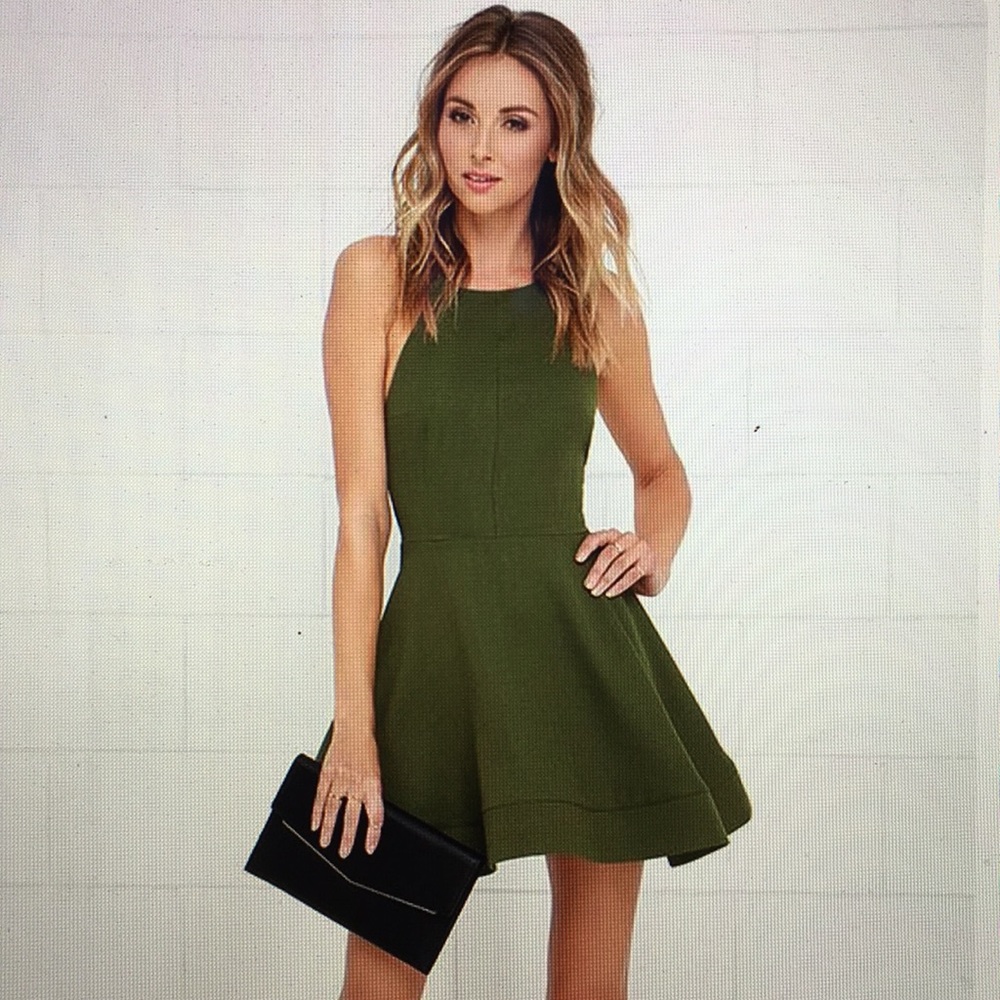 Olive green fit and flare dress